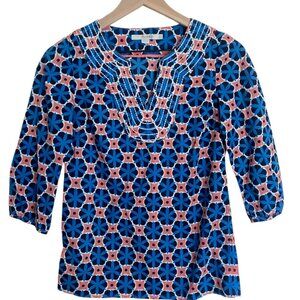 Boden Floral Geometric Print 3/4 Sleeve Cotton Tunic Top Blouse Size US 2